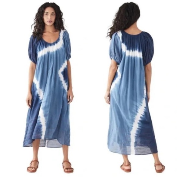 Sundry Nwt Blue Poof Sleeve Tie Dye Dress.